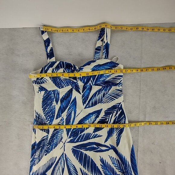 Jones New York Blue Palm Leaf Empire Waist Sweetheart Neck Shift Dress Size 10 - Picture 7 of 12